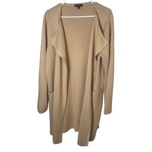 J.Crew Fashionable Camel Open Front Long Cardigan Merino Wool Blend Size L